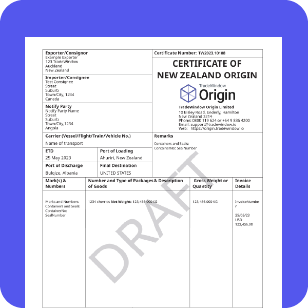 TradeWindow Certificate of Origin